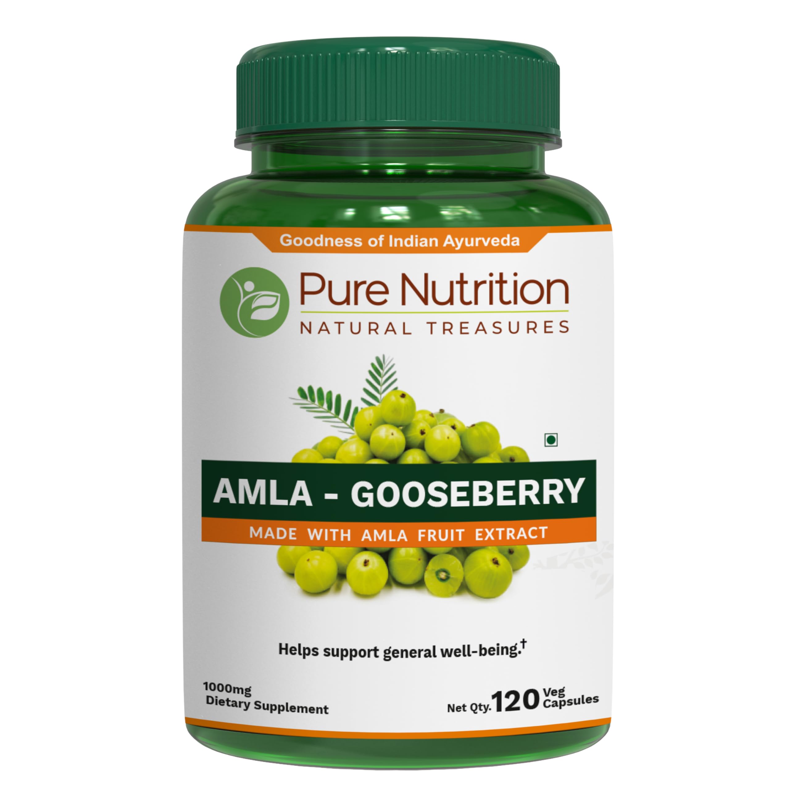 Pure Nutrition Amla Extract 1000mg. (Equivalent to 8000mg Amla Fruit Powder) Non GMO | 120 Veg Caps.