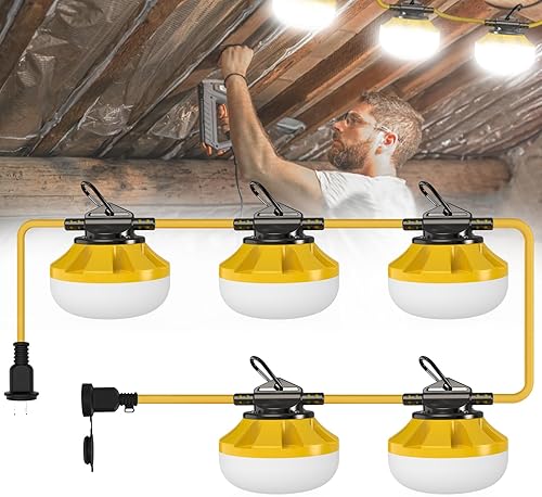 Pvilub Tira de luces de construcción de 50 pies, tira de luces LED de 100 lmW IP65 para el lugar de trabajo para ático, cueva, sótanos, almacén,