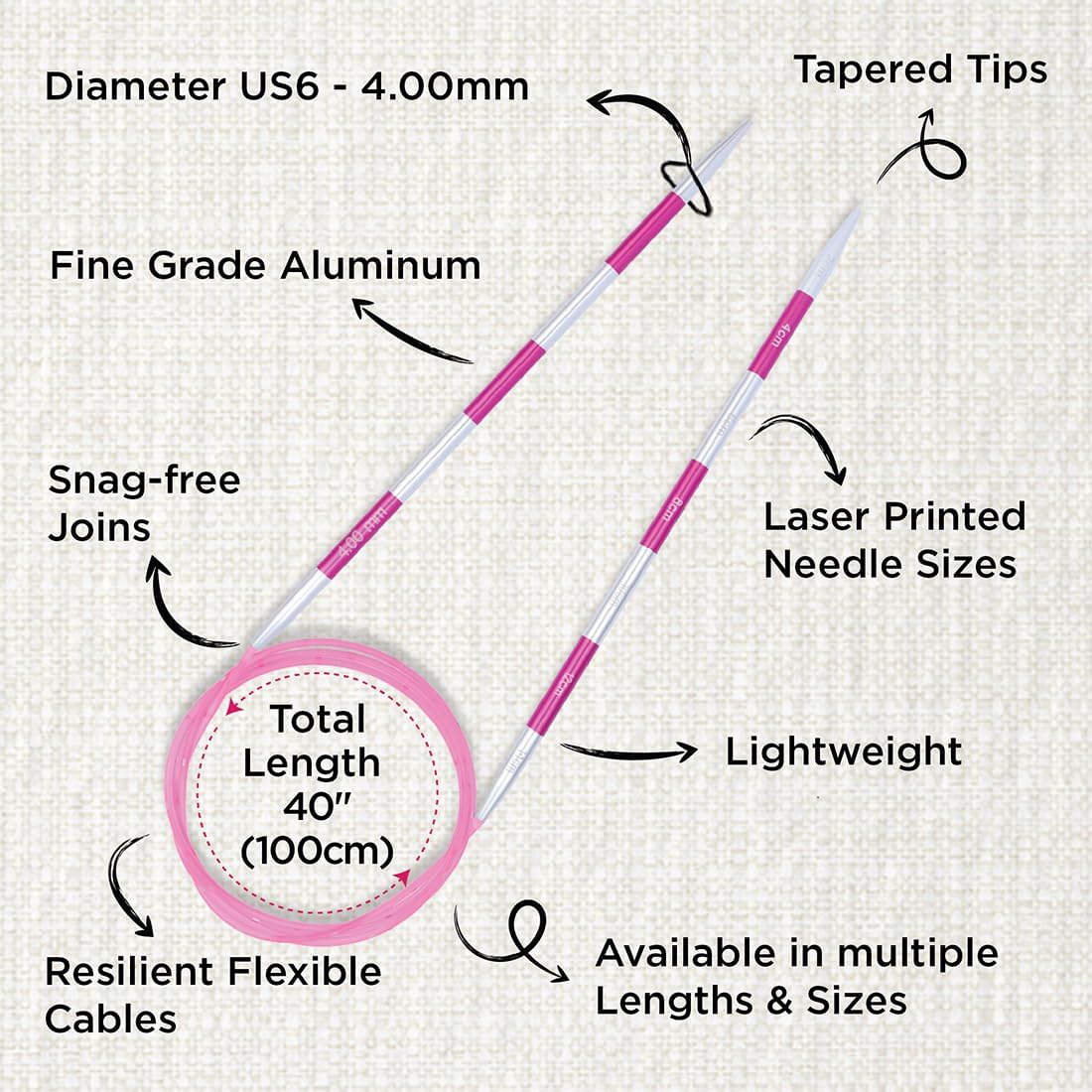 KnitPro Smartstix Fixed Circular Needles 40" (100cm) | US Size 6 (4mm)