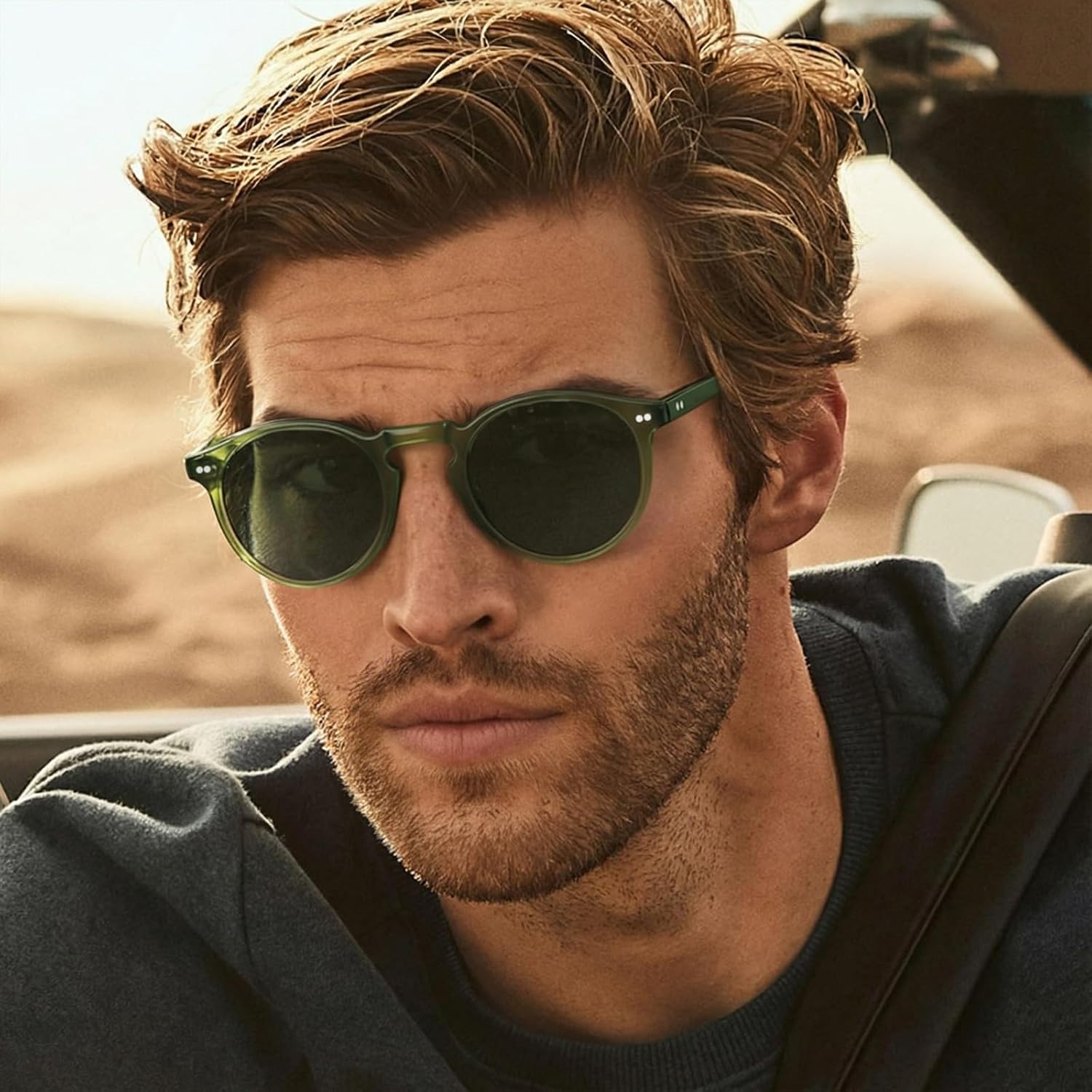 CARFIA Acetate Vintage Round Polarized Sunglasses for Men UV400 Lenses Hand-crafted Frame - Image 2