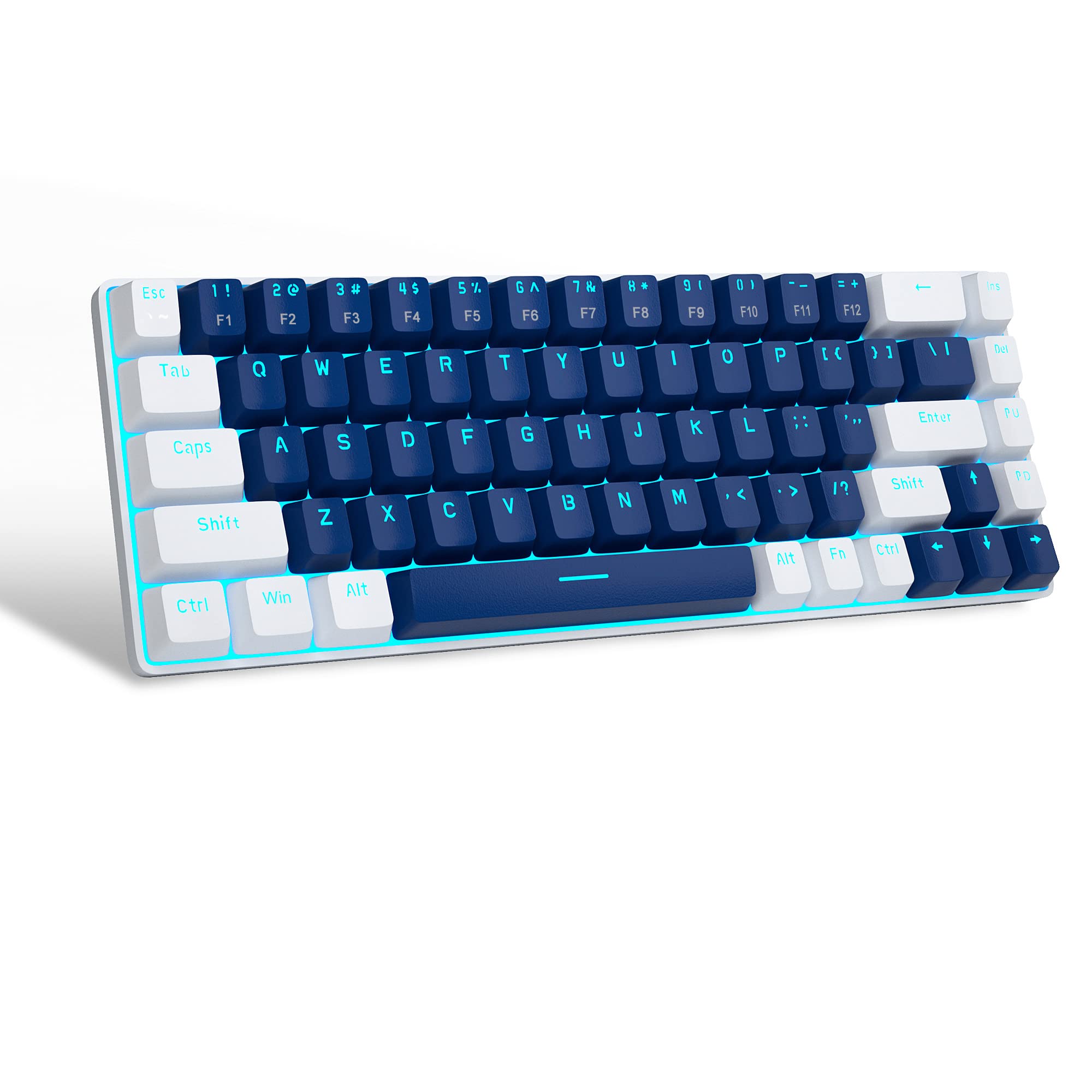 Portable 60% Mechanical Gaming Keyboard, MageGee MK-Box LED Backlit Compact 68 Keys Mini Wired Office Keyboard with Blue Switch for Windows Laptop PC Mac - Blue/White - Blue/Blue Switch