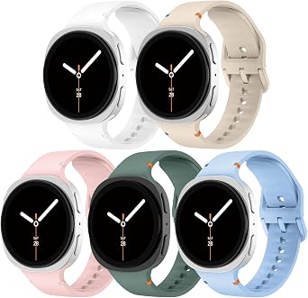 5 Pack Sport Silicone Bands Compatible with Samsung Galaxy Watch 8 Band 40mm 44mm/Galaxy Watch 8 Classic Band 46mm Men Women, No Gap Soft Waterproof Rubber Replacement Strap for Galaxy Watch 8