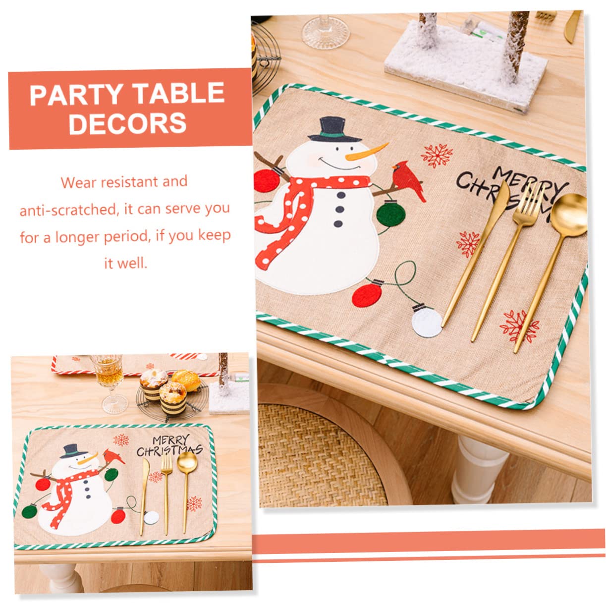 TOPBATHY 4 Piezas Decoración navideña Posavasos navideños Christmas Tablecloth Christmas Decor manteles de Santa Claus Mantel de Navidad decoración de la Mesa del hogar tapete de Mesa Tela