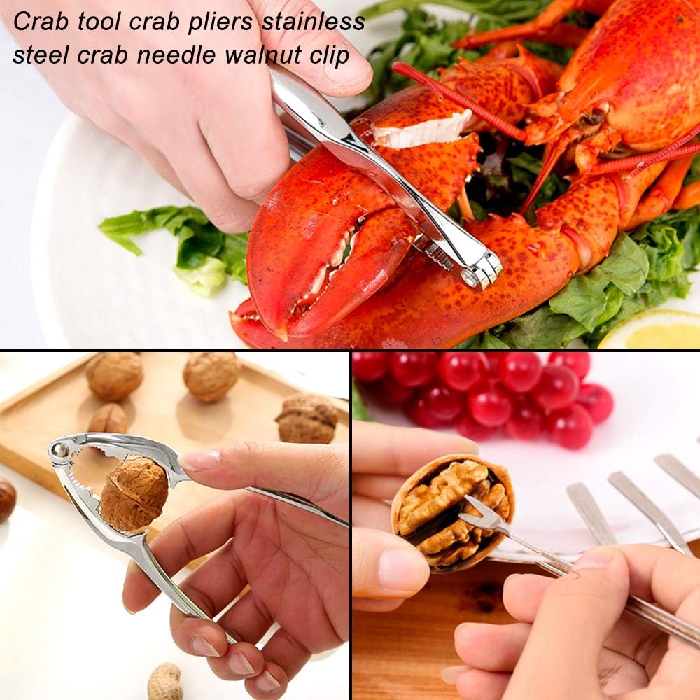 Seafood Tools Set Stainless Steel Seafood Nut Crackers Forks Set Including 8 Crab Leg Forks and 6 Crab Leg Crackers (14-Pack with Bag)