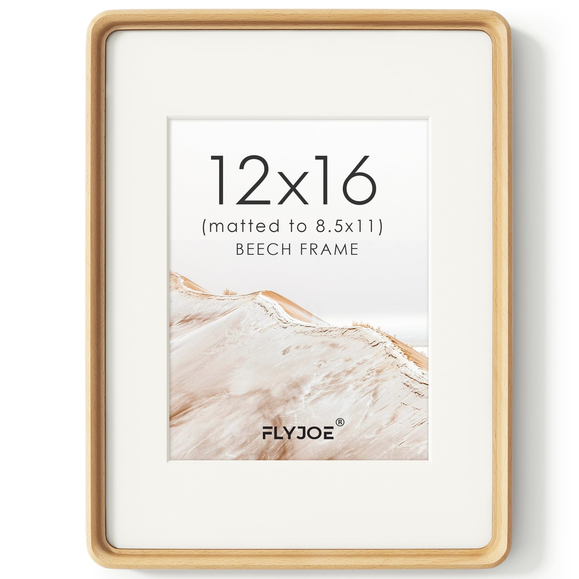Solid Wood Picture Frame, Tempered Glass, Mat, Beech, 12x16/30x41cm, 1pcs