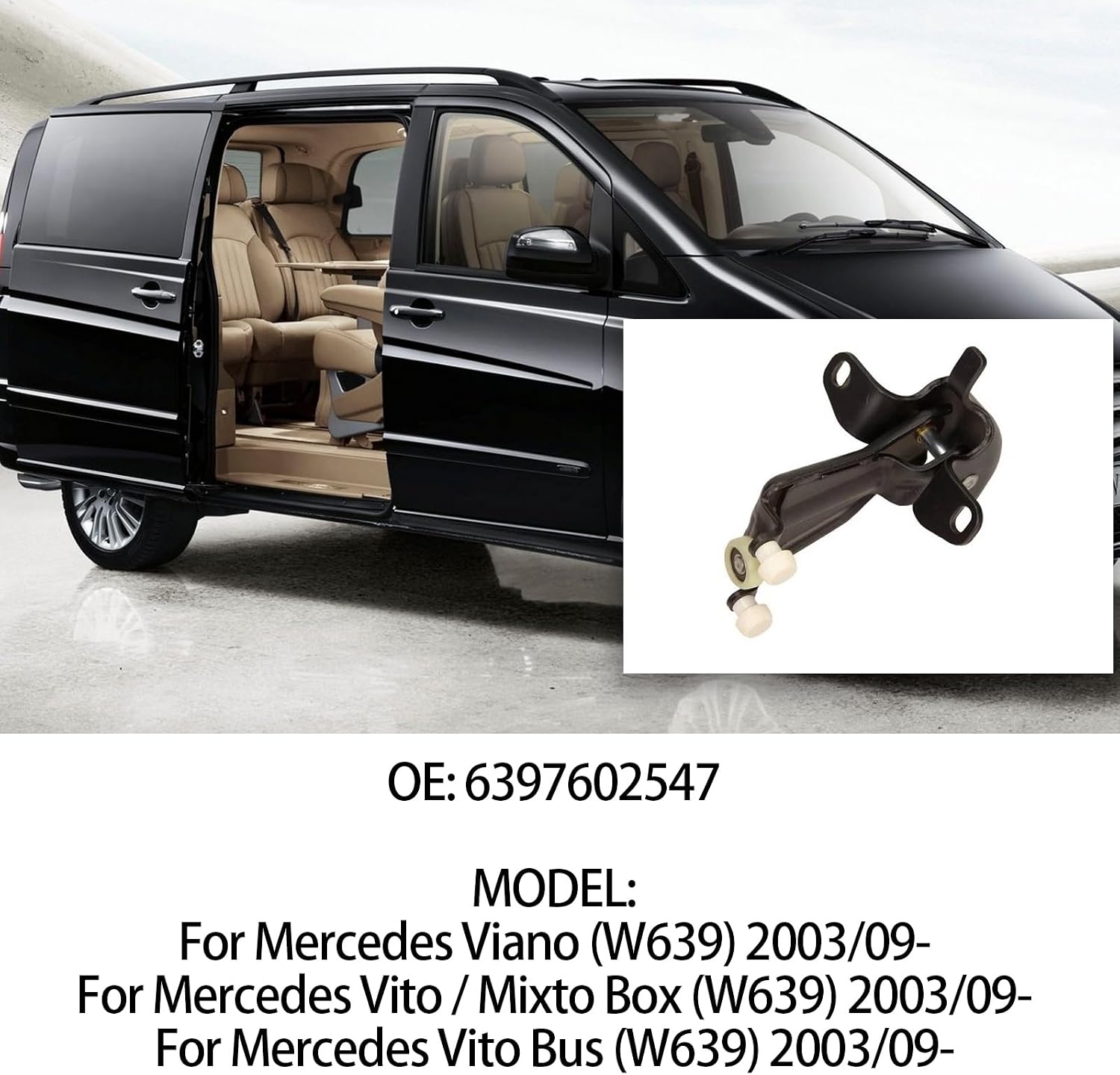 MP&PV Auto Parts Sliding Door Roller, Side Door Hardware Roller Guide Compatible with Mercedes Viano Vito W639 2003-2014 OE: 6397601347, 6397602547, 6397601747 (MIDDLE-OE-6397602547)