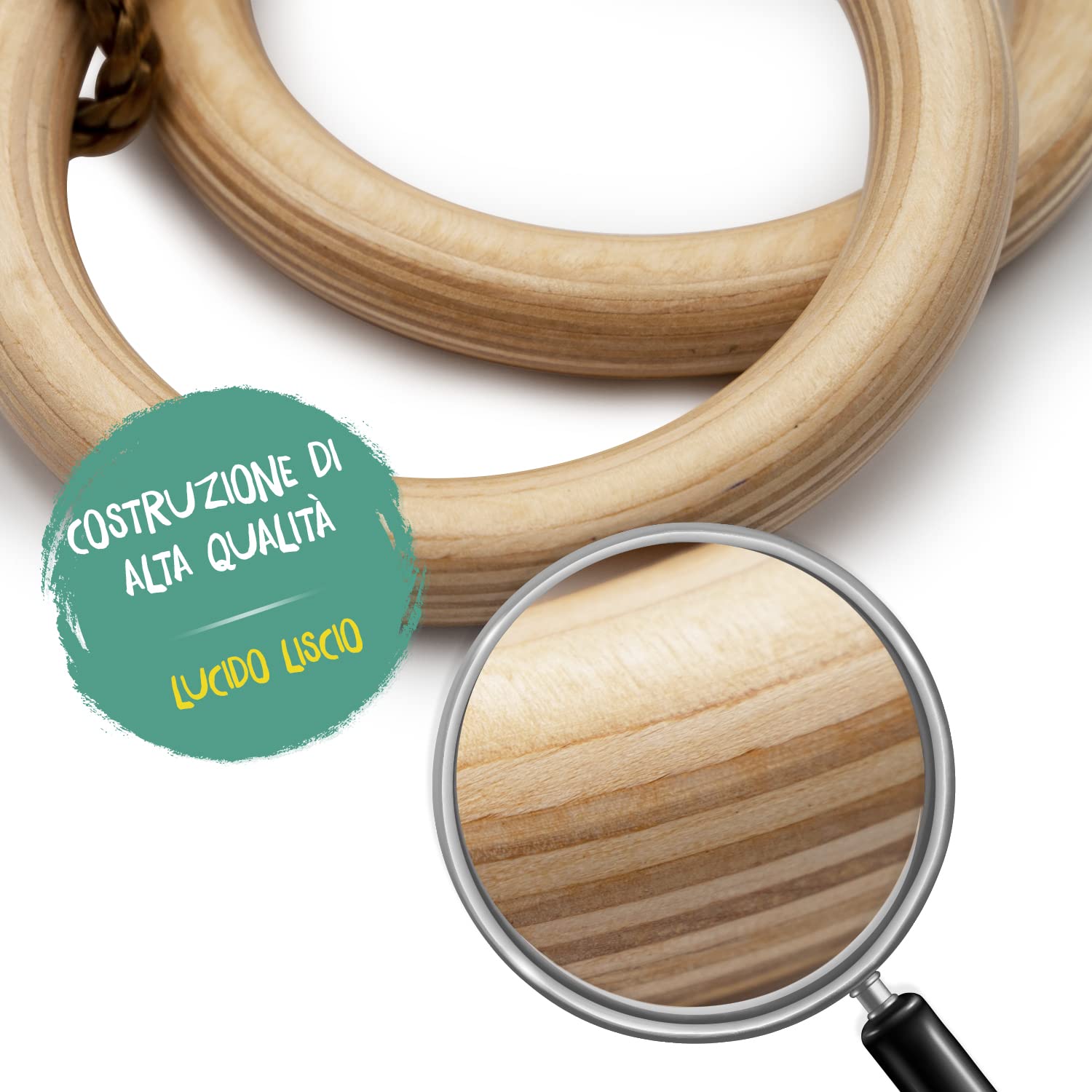 KLEINTOBER Anelli da ginnastica in legno di alta qualità, per bambini e adulti, per esterni e interni, altezza regolabile, con istruzioni per il fitness e lo sport, inclusi