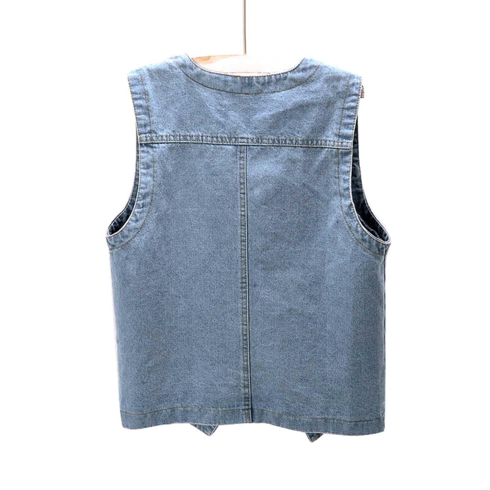 Generisch Catégorie de produit Gilet en jean pour femme - Gilet en jean sans manches avec col en V et boutonnière