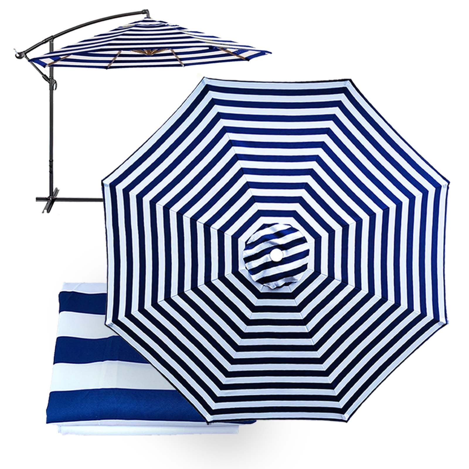 XEISYO Replacement Umbrella Covers 2/2.3/2.5/2.7/3/3.5M, 6/8 Ribs, UV Protection Garden Replacement Parasol Canopy, for Patio Yard Beach (White Blue,6ribs-2m/6.5ft)