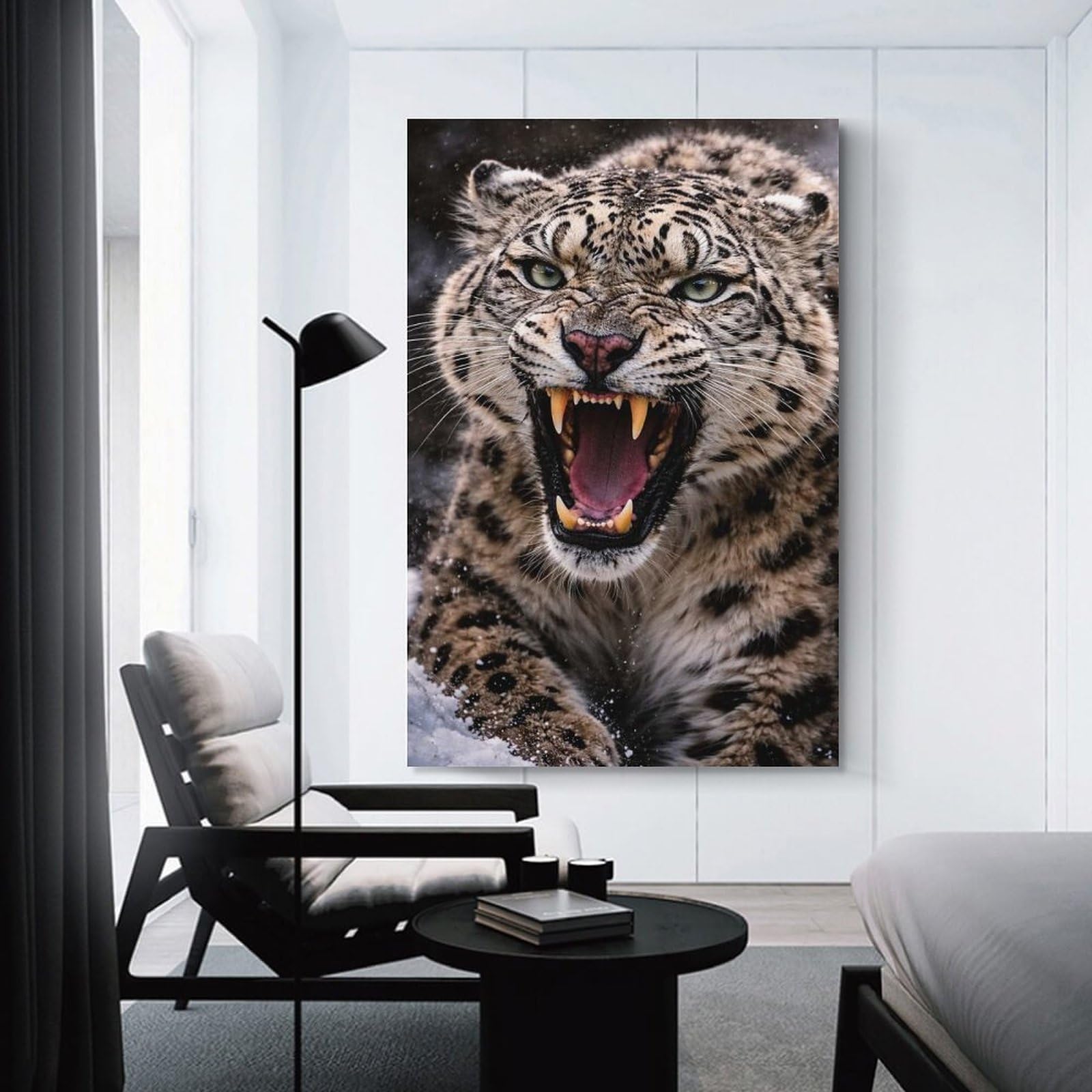 Junmoney Snow Leopard Roaring in Snow Canvas Wall Decor, 20x30inch(50x75cm), for Home Lounge, Bedroom Or Reading Nook, Modern Wall Decor for Cosy Interiors
