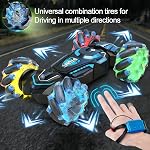 Upgraded Hand Gesture Sensing RC Stunt Car with Lights Music, Gesture RC Car Remote Control Transformed Vehicle, Double Sided Rotating Off Road Vehicle 360° Truck for Boys Kids (Blue)