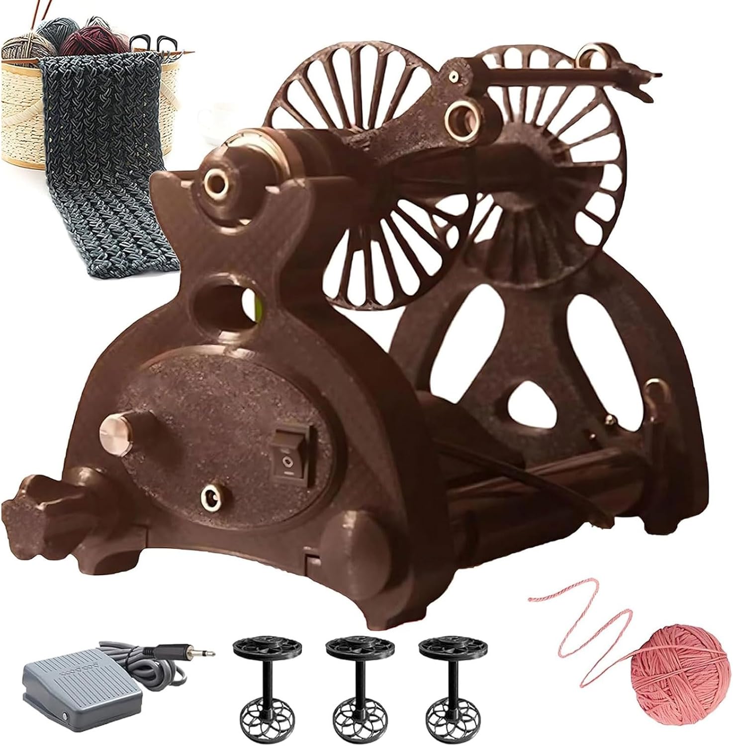 Electric Spinning Wheel Wool Fibre Twisting, Spinning Wheel Yarn, Automatic Yarn Winding Machine, Knitting Wool Yarn Winder, Drum Carder, Max Speed 800RPM,for Yarn Weaving Blendin(Black)