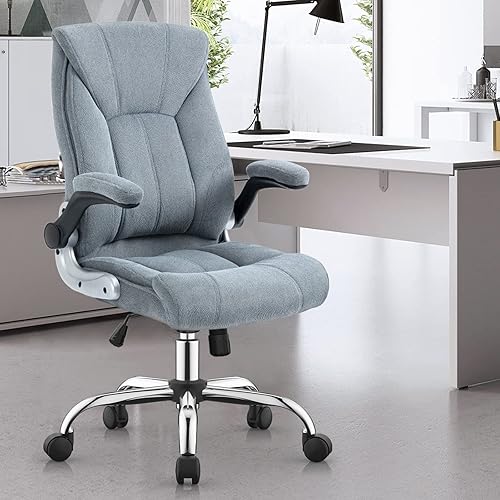 Silla de oficina con respaldo alto silla de escritorio ergonómica silla ejecutiva de gestión con ruedas y reposabrazos abatible color gris