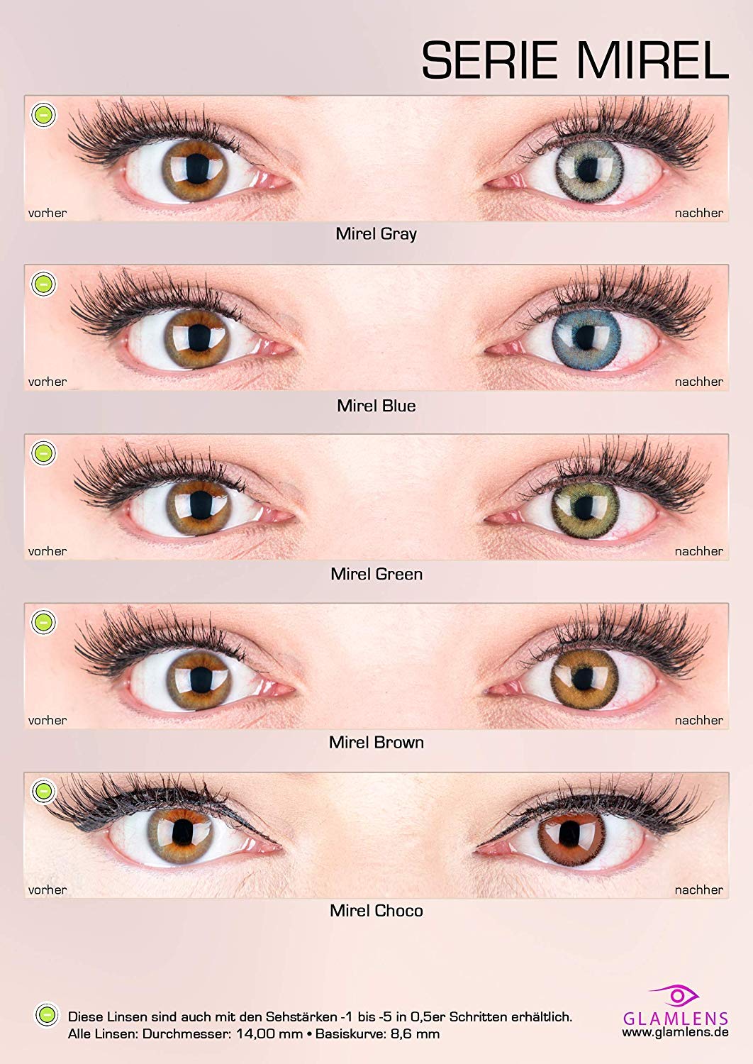 GLAMLENS Mirel Choco Hazel Lenti a Contatto Colorate Marrone Scuro - Mensili Silicone Idrogel, 2 Pezzi, DIA 14.0, 0.00 Diottrie
