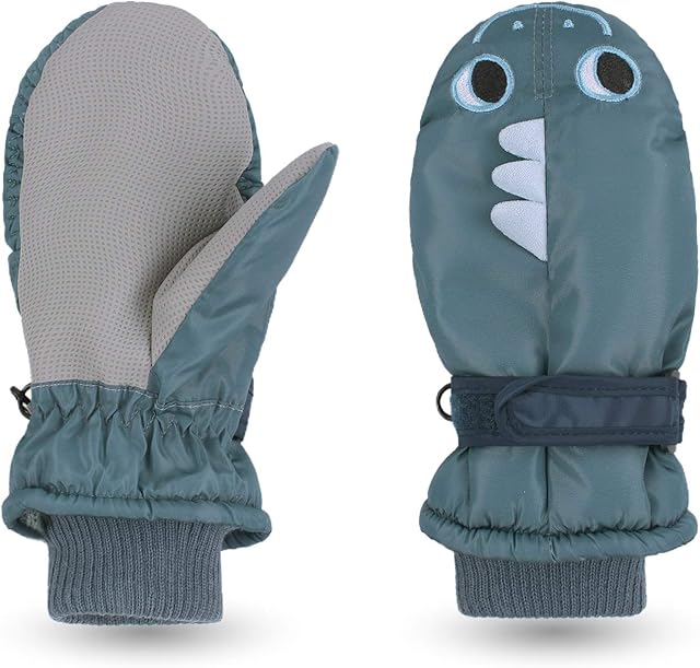 Pesaat Shark Waterproof Kids Gloves Warm Boys Girls Mitten For Winter Children Outdoor Glove With String