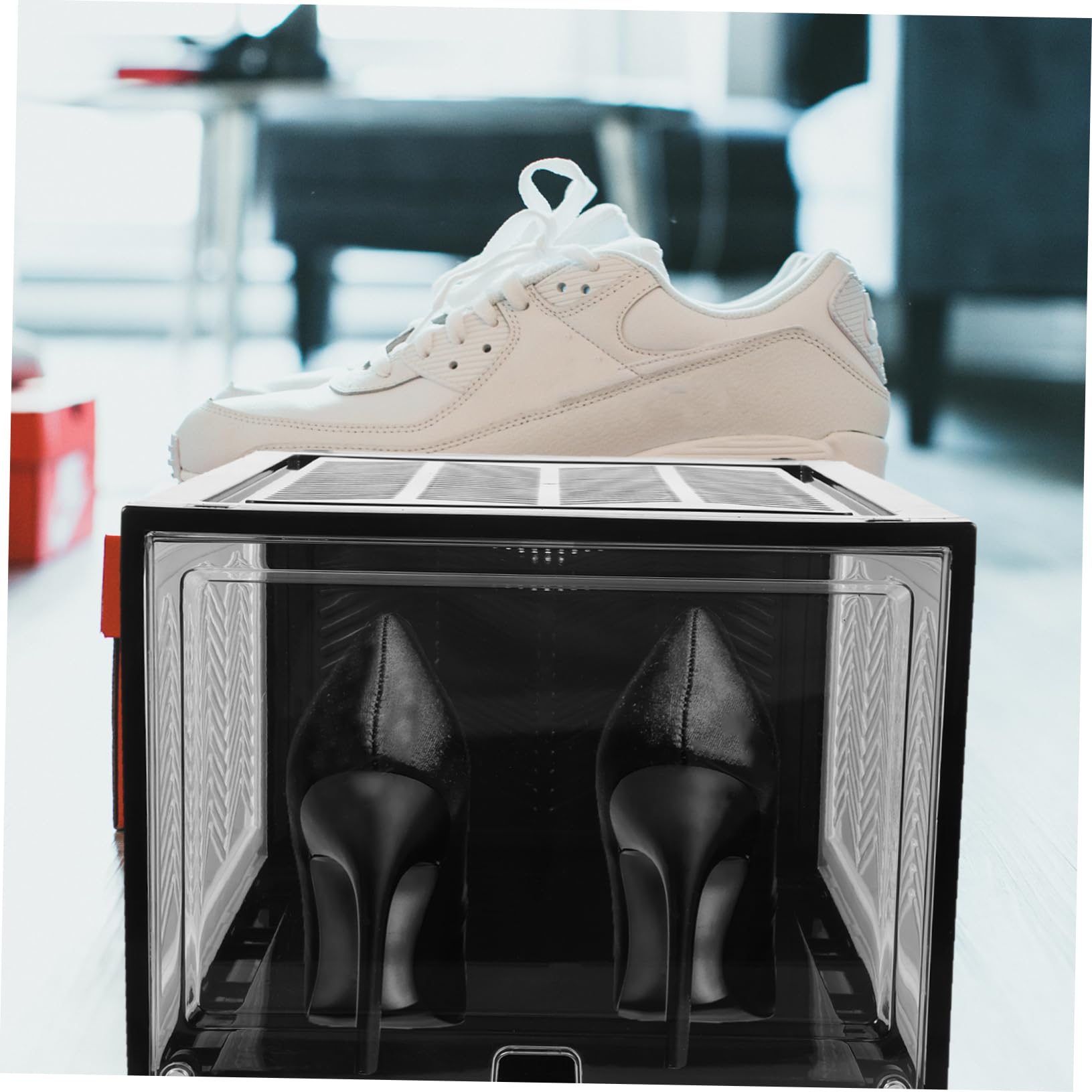 Gatuida Boîte à Chaussures Empilable Renforcée en Plastique Noir 2 Pièces