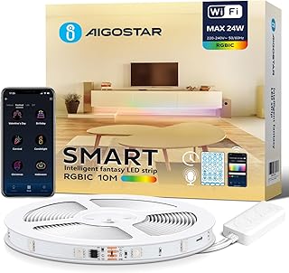 Aigostar Alexa LED Strip, RGBIC, 10M(30LEDs/M), 24W, Alexa LED Lights with Segmented Control, Music Sync and DIY Colors fo…