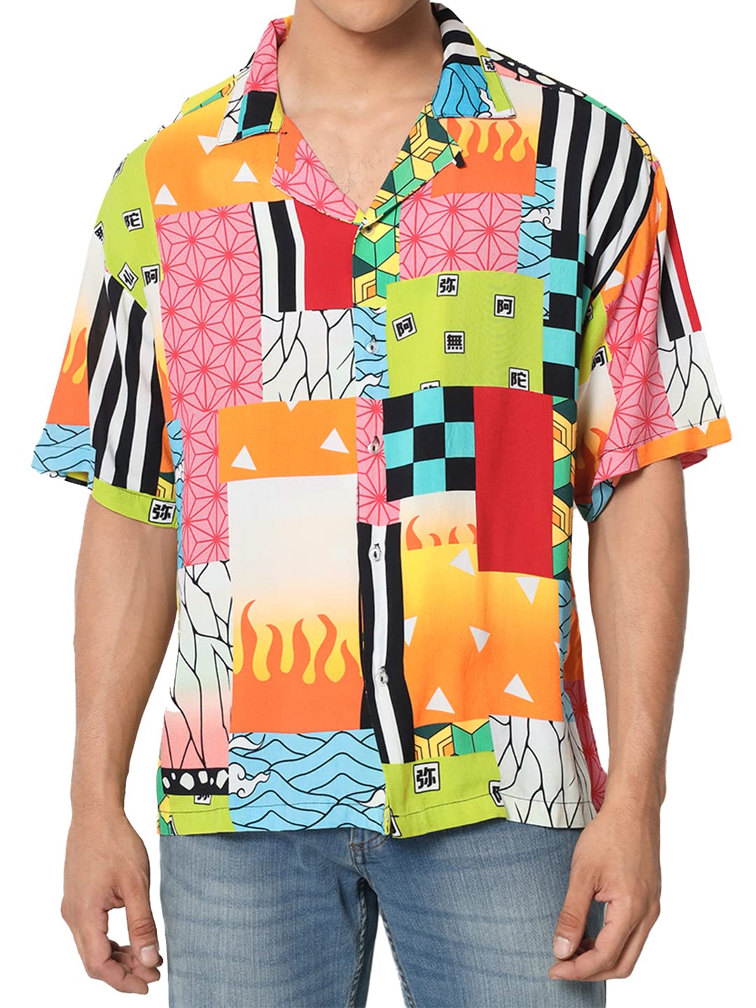 ComicSense.xyzSlayers Pattern Anime Printed Hawaiian Shirt (Oversize Kimono Fit)