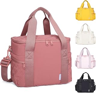NOL Women's Nylon Lunch Cooler Cute Quilted Lunch Bag Large Leakproof Insulated Lunch Tote Bag for Work Picnic Travel,Dark Pink