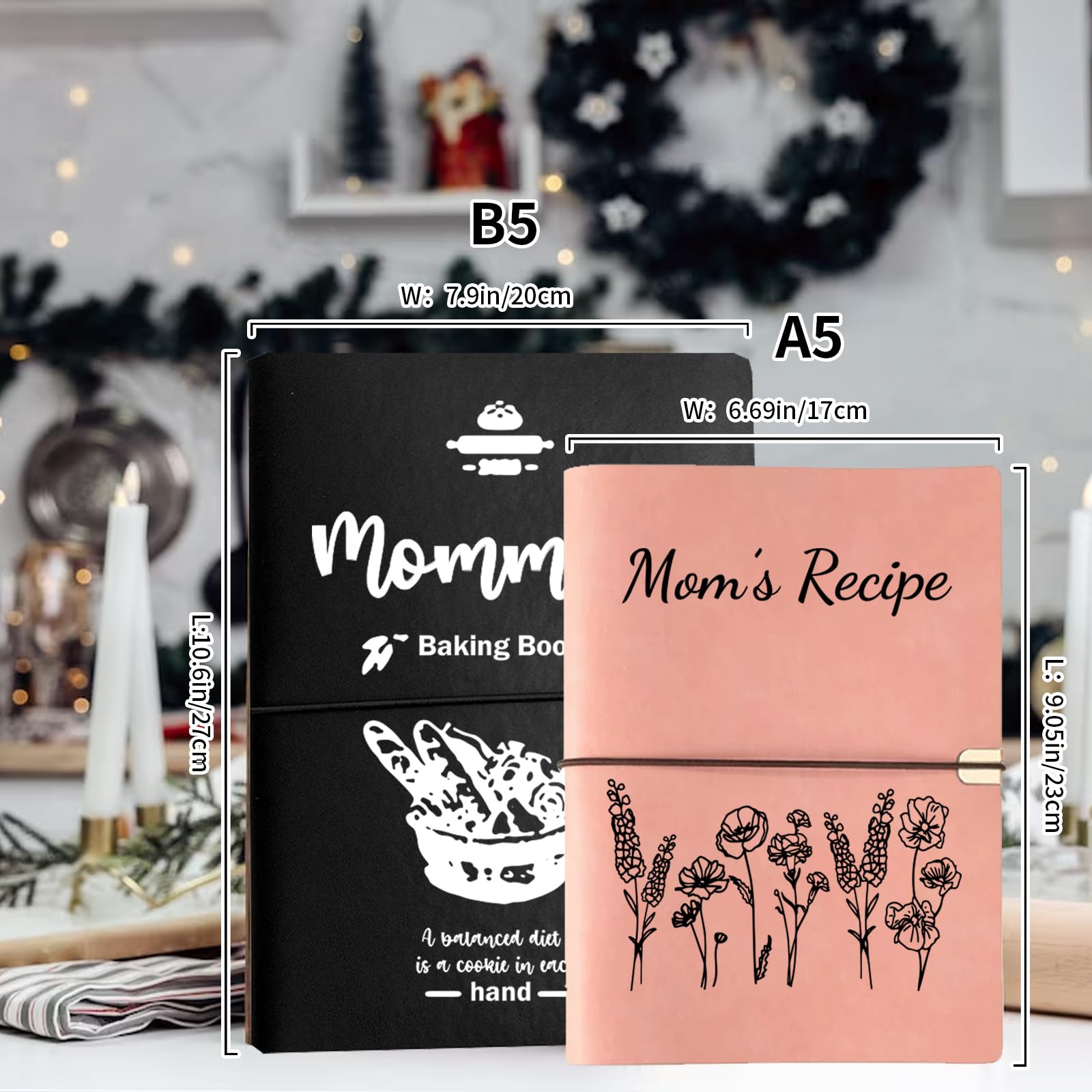 ELULAE Personalized Leather Recipe Book, Customized Name Family Recipe Book, Printed Kitchen Diary Notebook, Mother's Day | Birthday | Christmas | Thanksgiving Gift for Mom, Grandmother, Wife