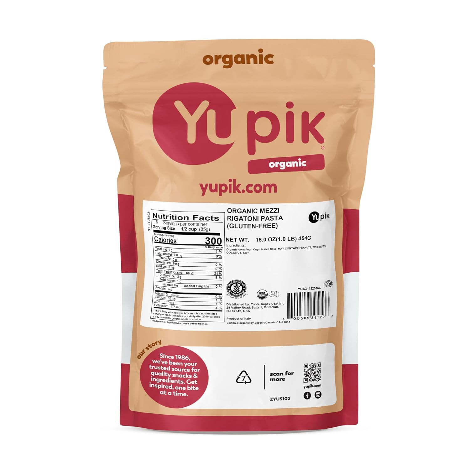 Yupik Organic Mezzi Rigatoni Pasta 16 oz (1 lb), Non-GMO, USDA Certified, Gluten-Free & Egg-Free Pasta Made with Organic Corn & Rice Flour, Authentic Italian Taste (Pack of 2) image 2