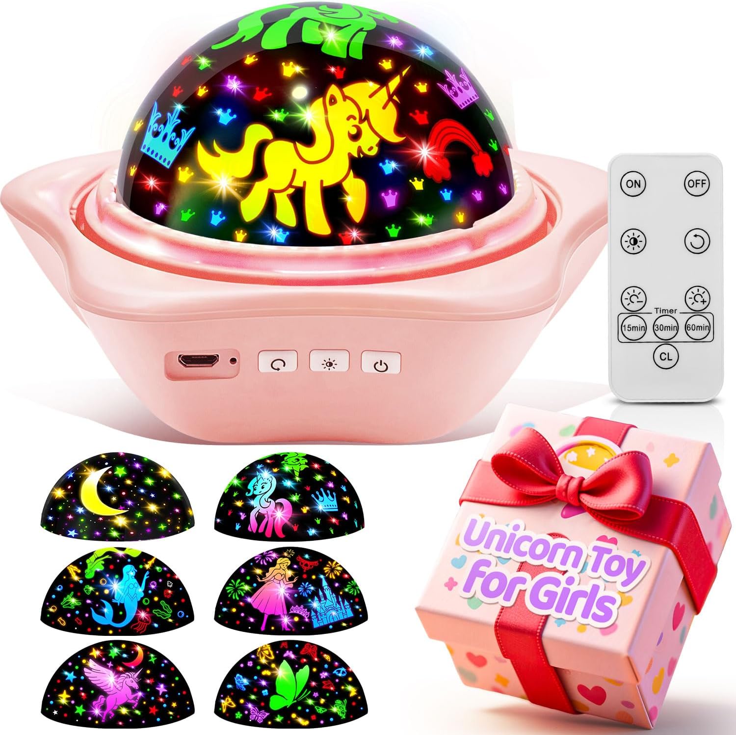 Girls Toys, 【6 Slides+96 Projections】Unicorn Night Light Projector,【Unicorn+Mermaid+Princess】Girls Toys 0-14,Star&Moon Projector for 3 Year Old Girl Gifts, Birthday Gifts,Juguetes para Niñas,Baby Gift