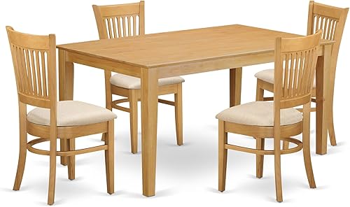 Miniatura 14 de East West Furniture CAVA7-OAK-C Juego de mesa de comedor de 7 piezas consta de una mesa rectangular de madera y 6 sillas de comedor de tela de lino,