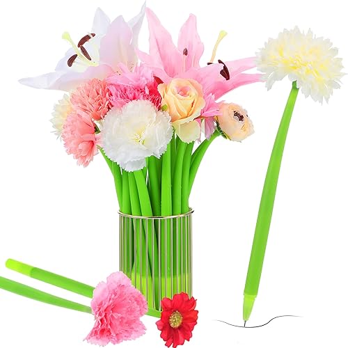 24 bolígrafos de flores con forma de margarita lirio rosa clavel bolígrafo de tinta de gel negra de 0020in para niños niñas mujeres estudiantes