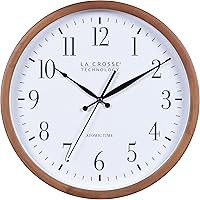 La Crosse Technology 12.8" Atomic Walnut Wood Wall Clock - Auto DST, Precise Radio-Synced Time (404-50447)