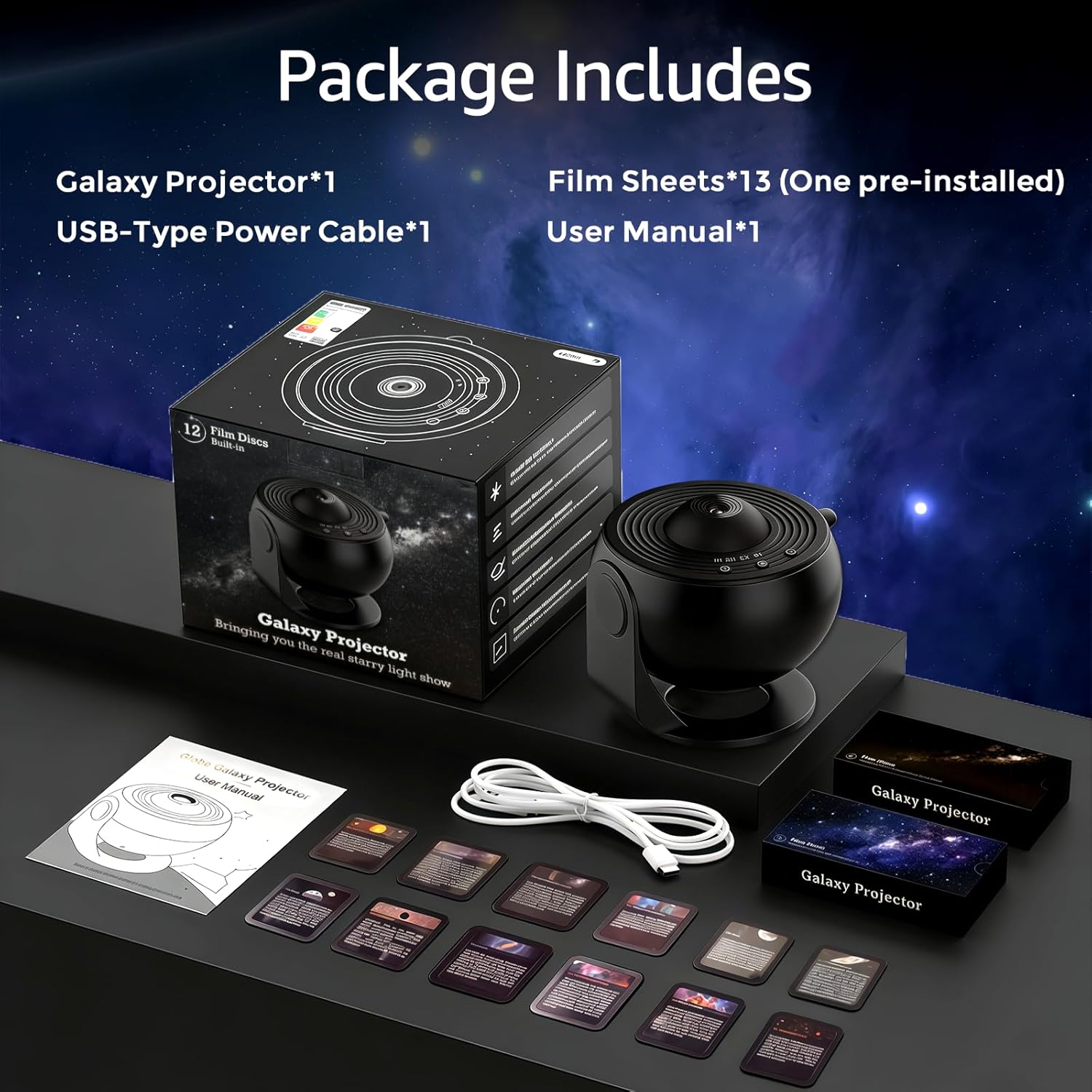 Planetarium Projector-13 in 1 Star Projector Galaxy Light，LED Space Galaxy Lamp Ceiling Projector Room Decor for Adults Kids (Black)