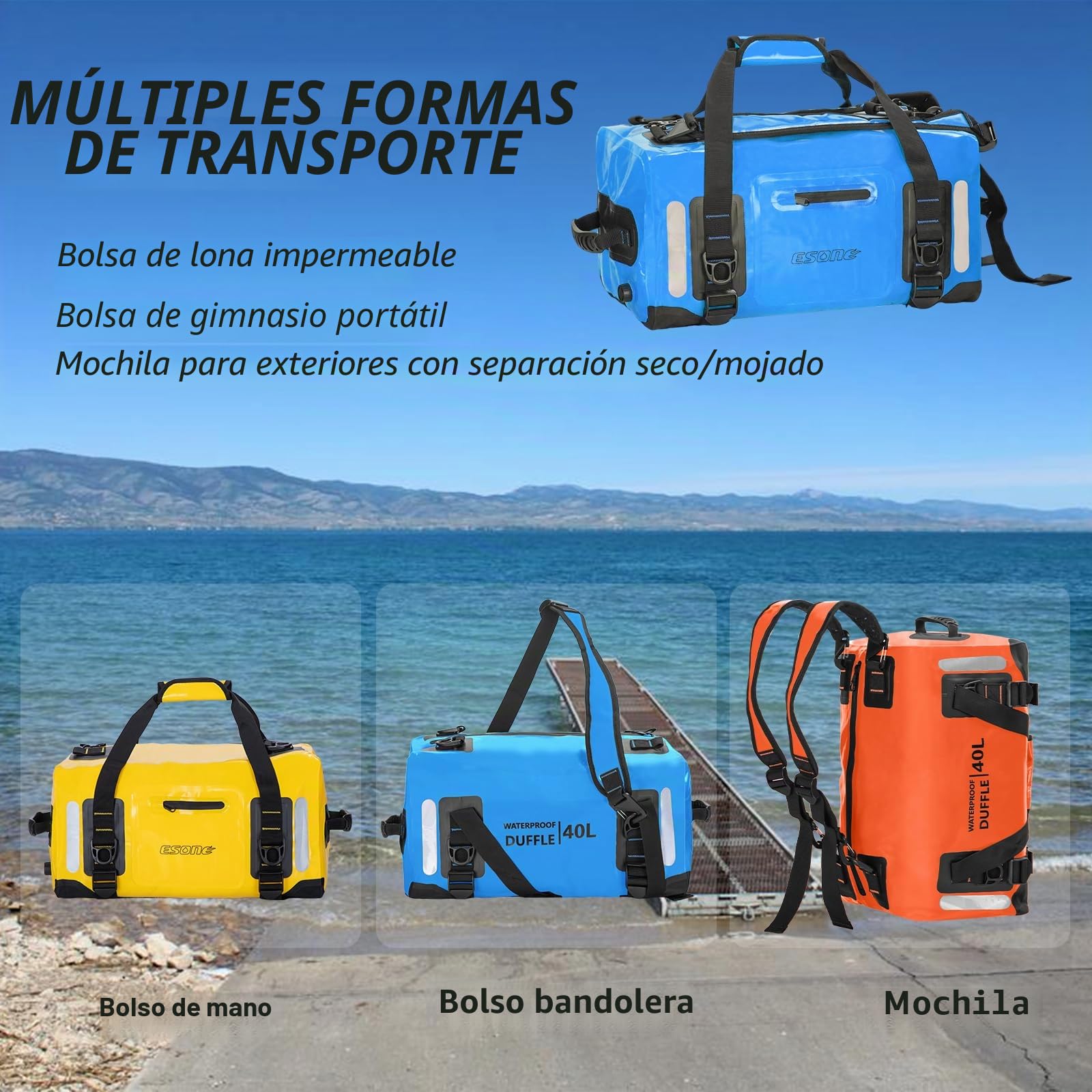 ESONE Bolsa de Viaje Impermeable para Hombres/Mujeres, Bolsas Secas para Kayak Mochila, Bolsa Seca Mochila Impermeable Duffel Bag Aplicable Boating Camping Paddle Board Surfing