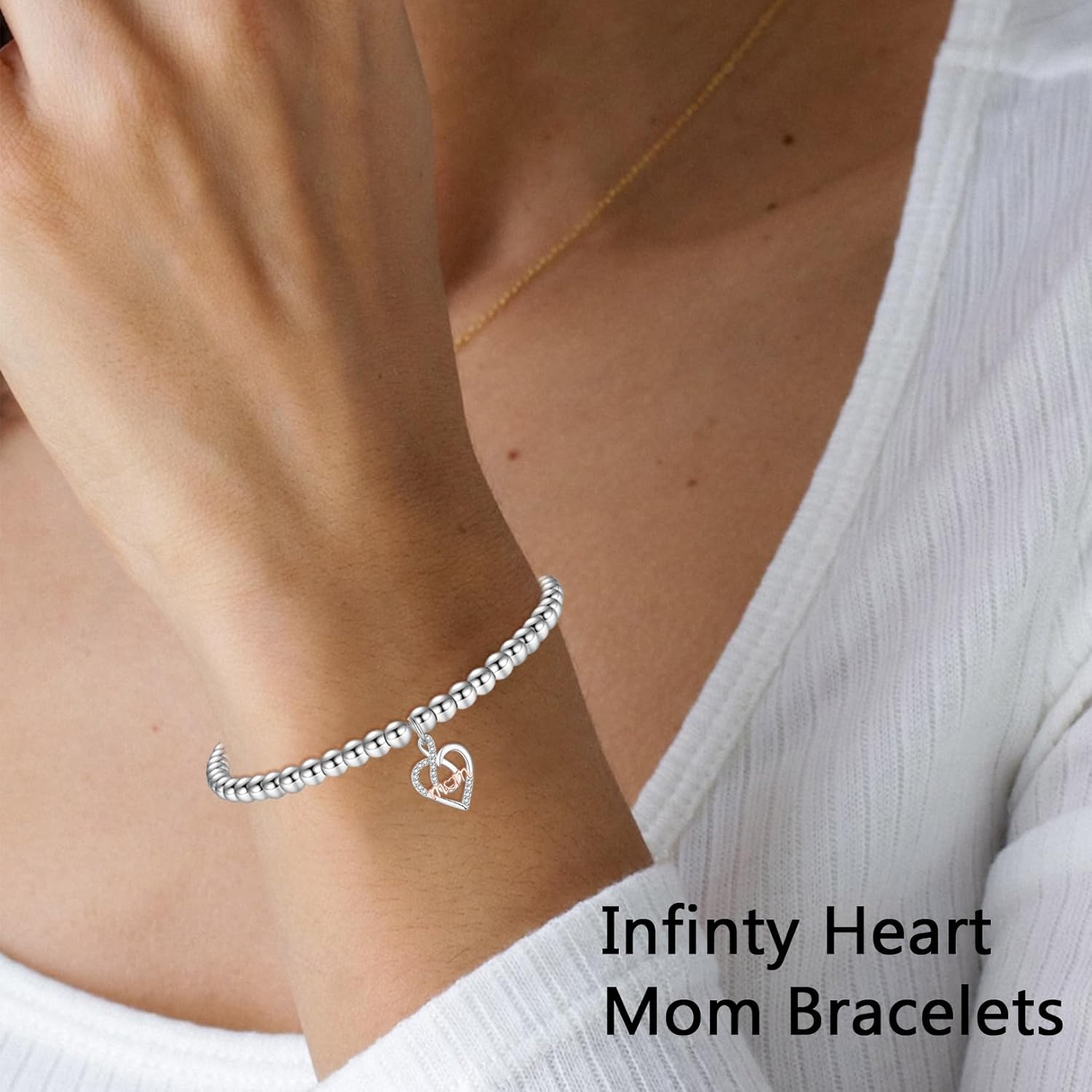 Birthday Gifts for Mom, Silver Mom Infinity Heart Women Bracelets Mother's Day Christmas Jewelry Present for Mama from Daughter Son - Image 3