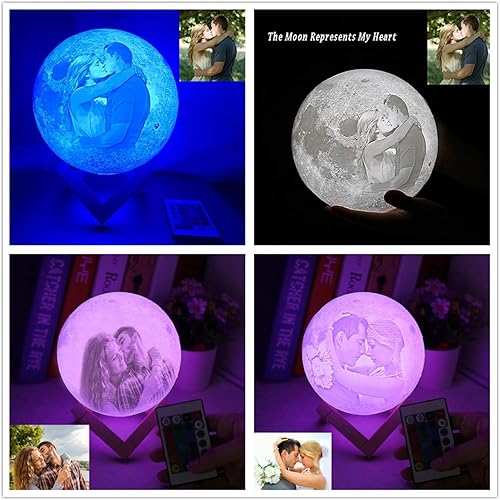 Miniatura 3 de Lámpara de noche personalizada en 16 colores Impresión en 3D Carga USB Lámpara de luna Luz de noche para niños Regalo de Navidad para mujeres
