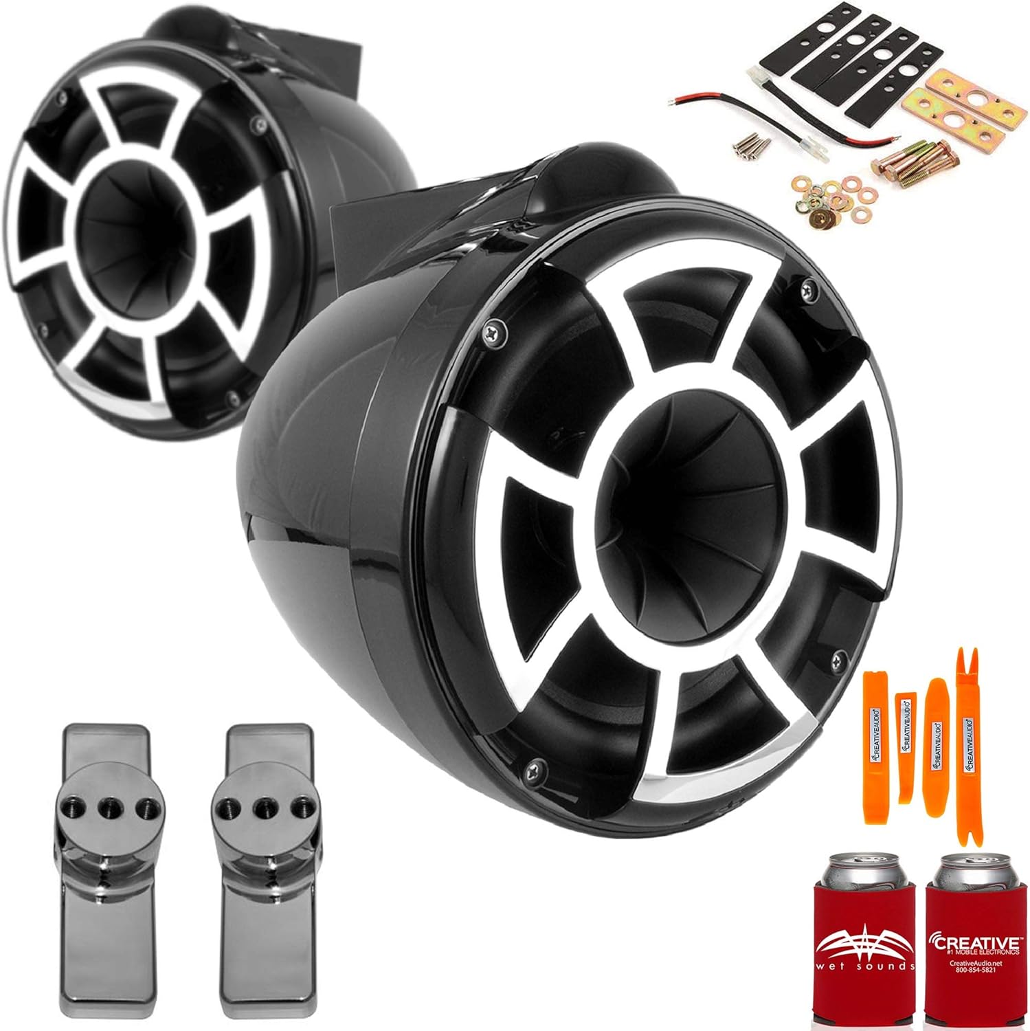 Wet Sounds for Nautique FC5 Towers - REV8 8" Black Tower Speakers & Upper Nautique Tower Adapters