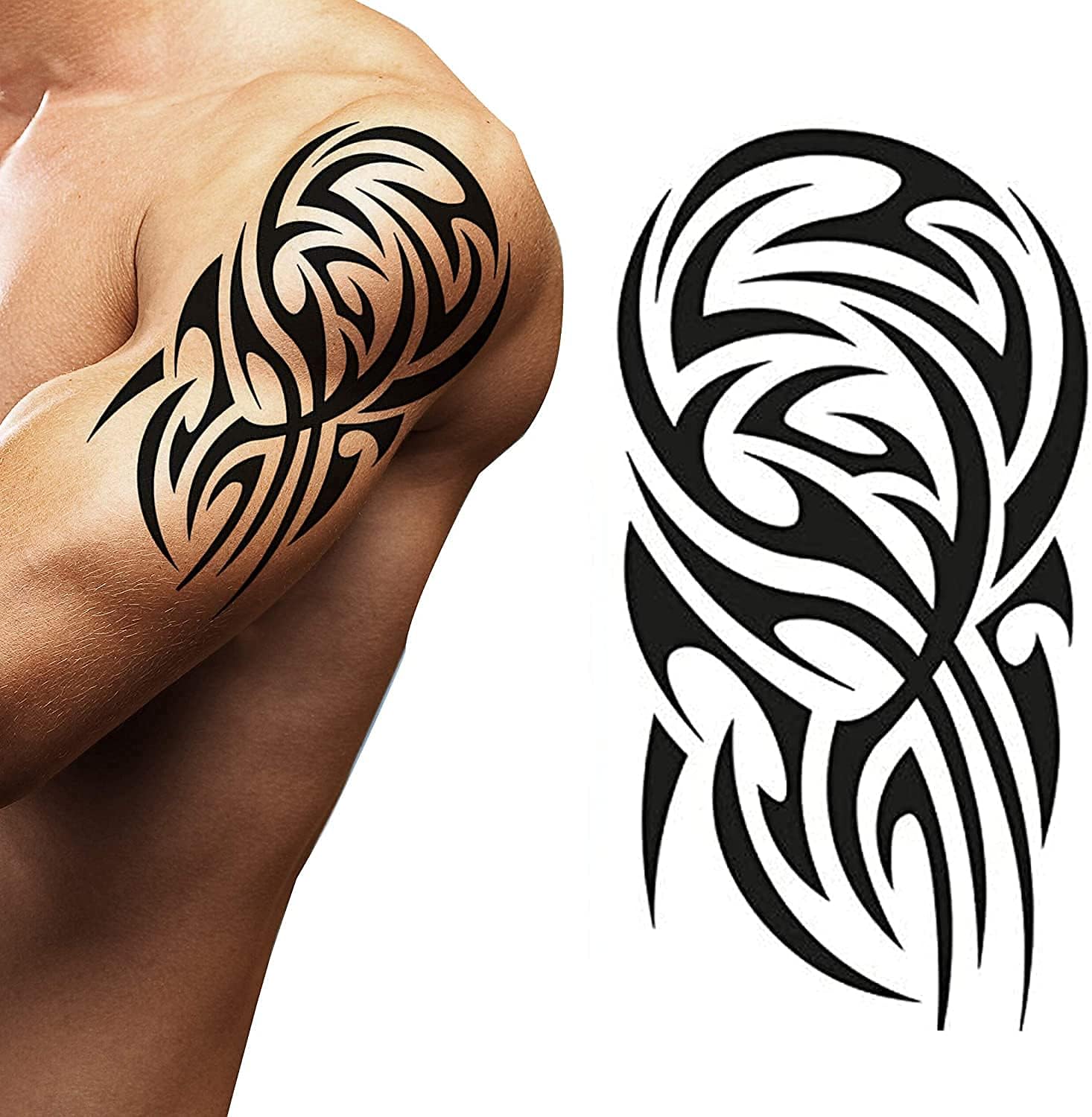 Tatodays Temporary tattoo Hawaiian Maori shoulder stick on black Maori tribal...