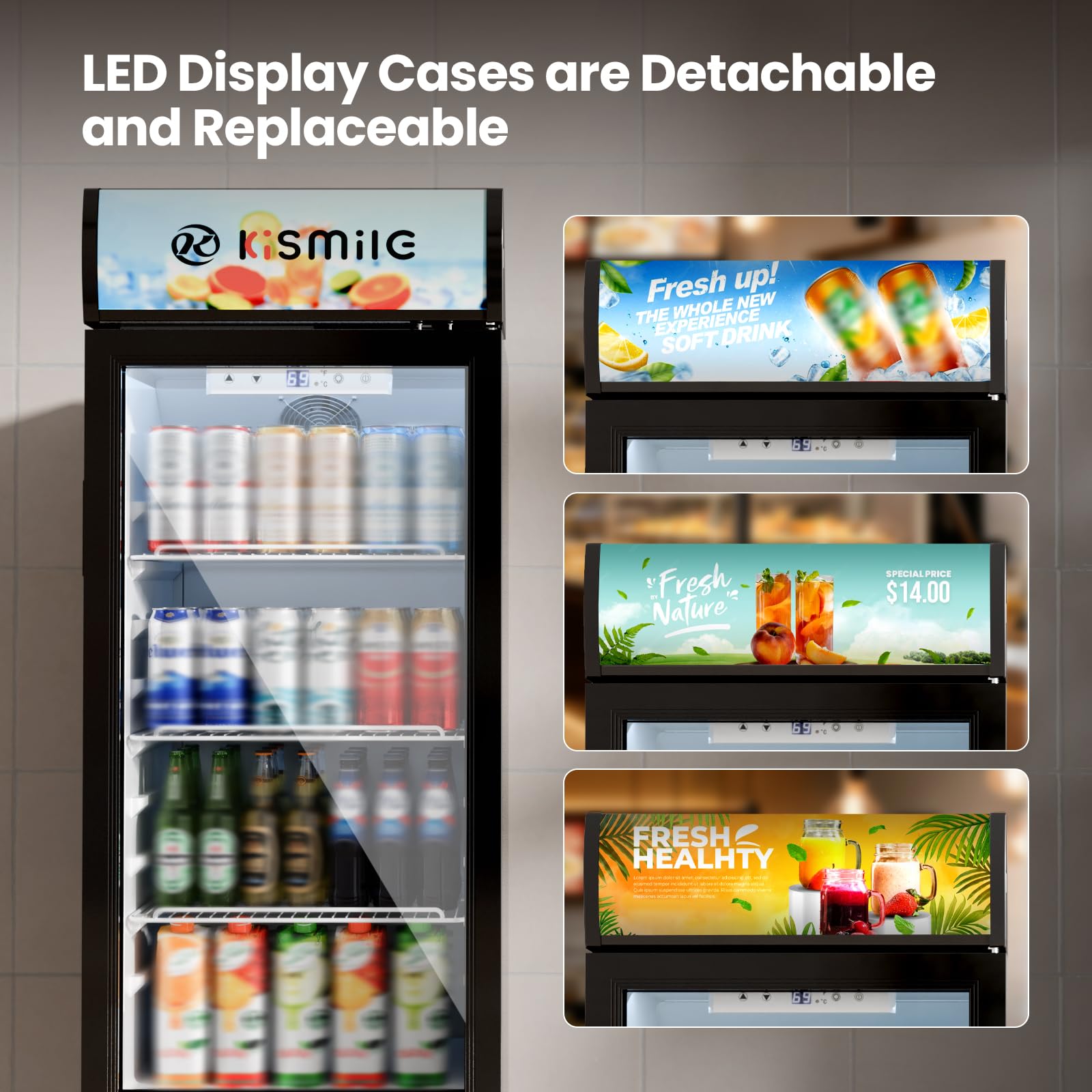 Kismile 6 Cu.Ft Commercial Refrigerator with Customizable Lightbox, Outdoor Beverage Fridge with Wheels, Lock & Key, Adjustable Shelves, Double-Tempered Glass Cooler for Bar, Restaurant or Home on Fridge.com