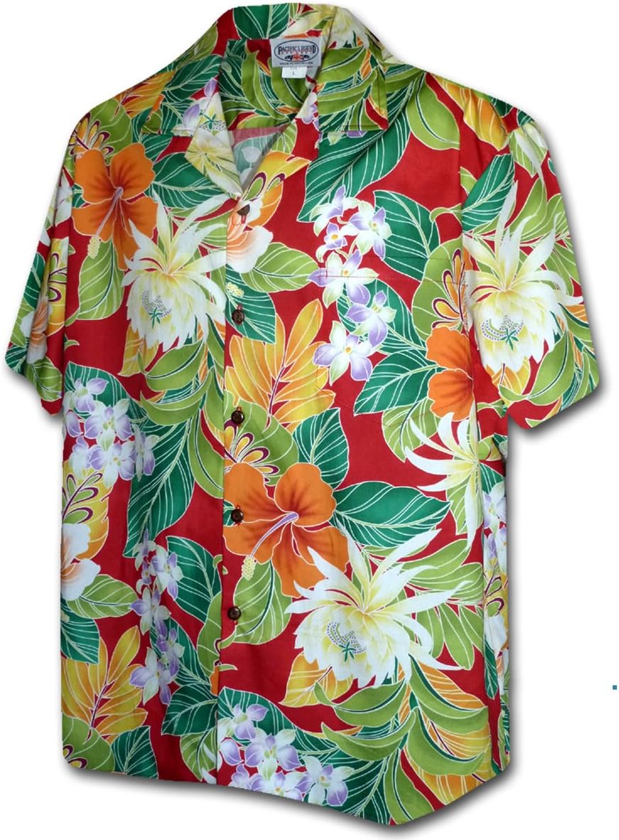 Pacific Legend Tropical Floral Cereus Plumeria Hibiscus Hawaiian Shirt