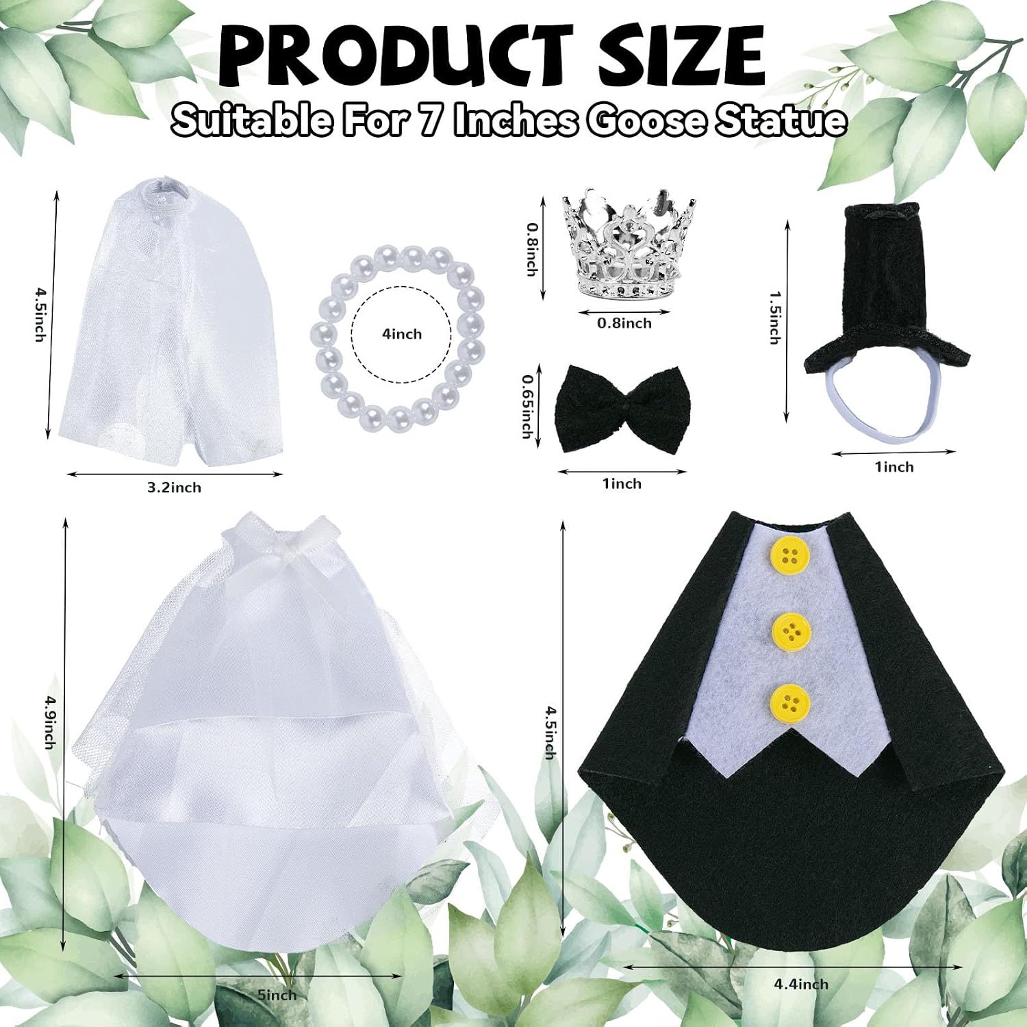2 Set 7 Inch Desk Goose Outfits Wedding Mini Goose Clothes Desktop Goose Outfits - Bride & Groom Clothes with Veil, Crown, Bow Tie & Tuxedo, Funny Desk Geese Dress Up Accessories, Desktop Motion Toys