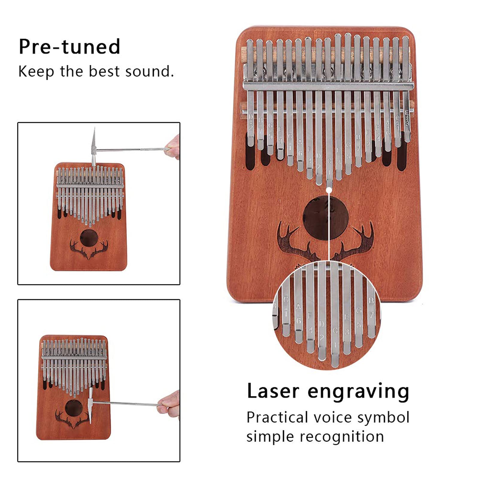 Kalimba, Instrument de Musique Adulte Piano à Pouce 17 Touches Instrument de Musique Portable Cadeaux pour Enfants et Adultes Débutants