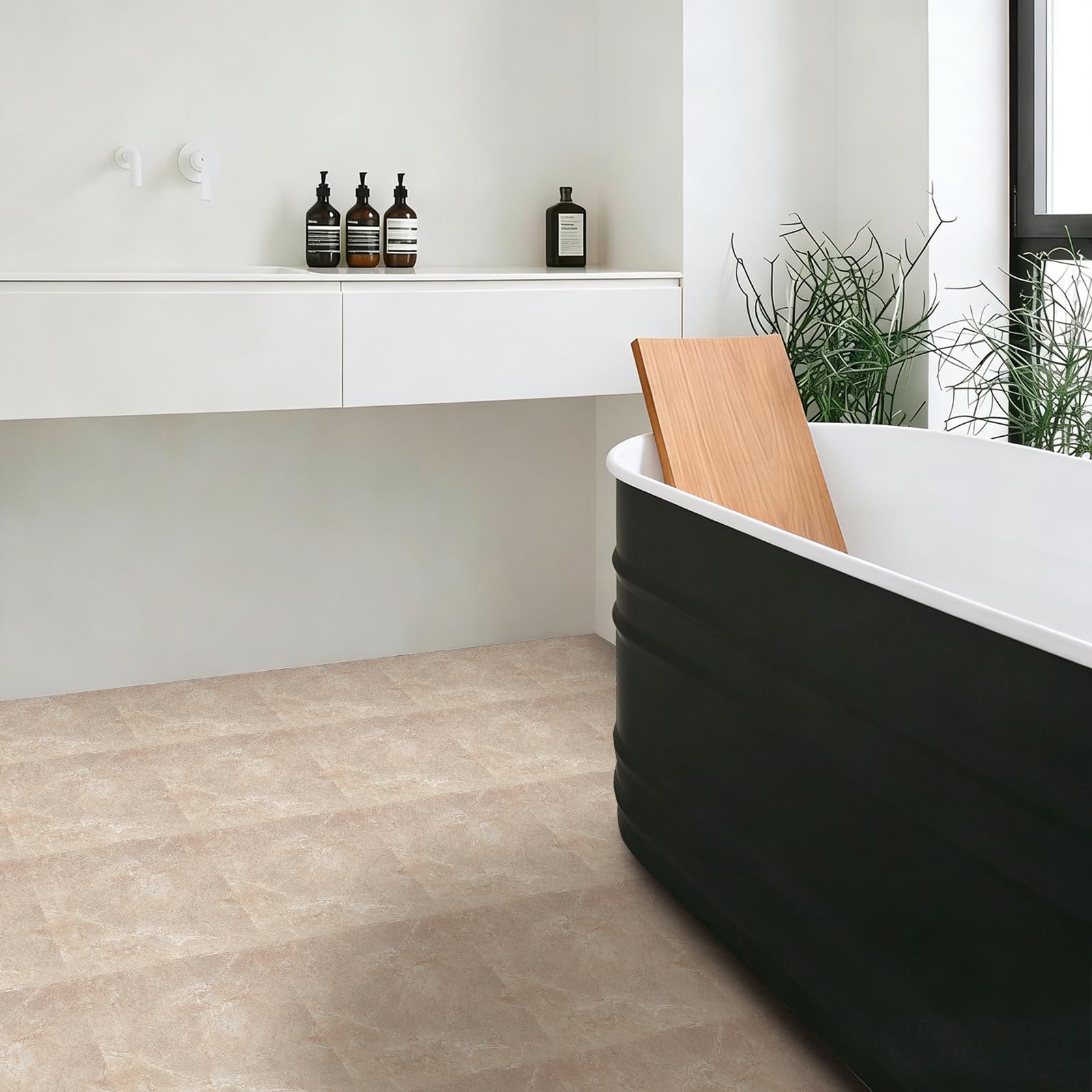 10 piastrelle adesive per pavimenti in marmo beige, da attaccare e staccare e incollare, per bagno, cucina, pavimenti in vinile, per soggiorno, pavimenti impermeabili per la casa, 30 x 30 cm