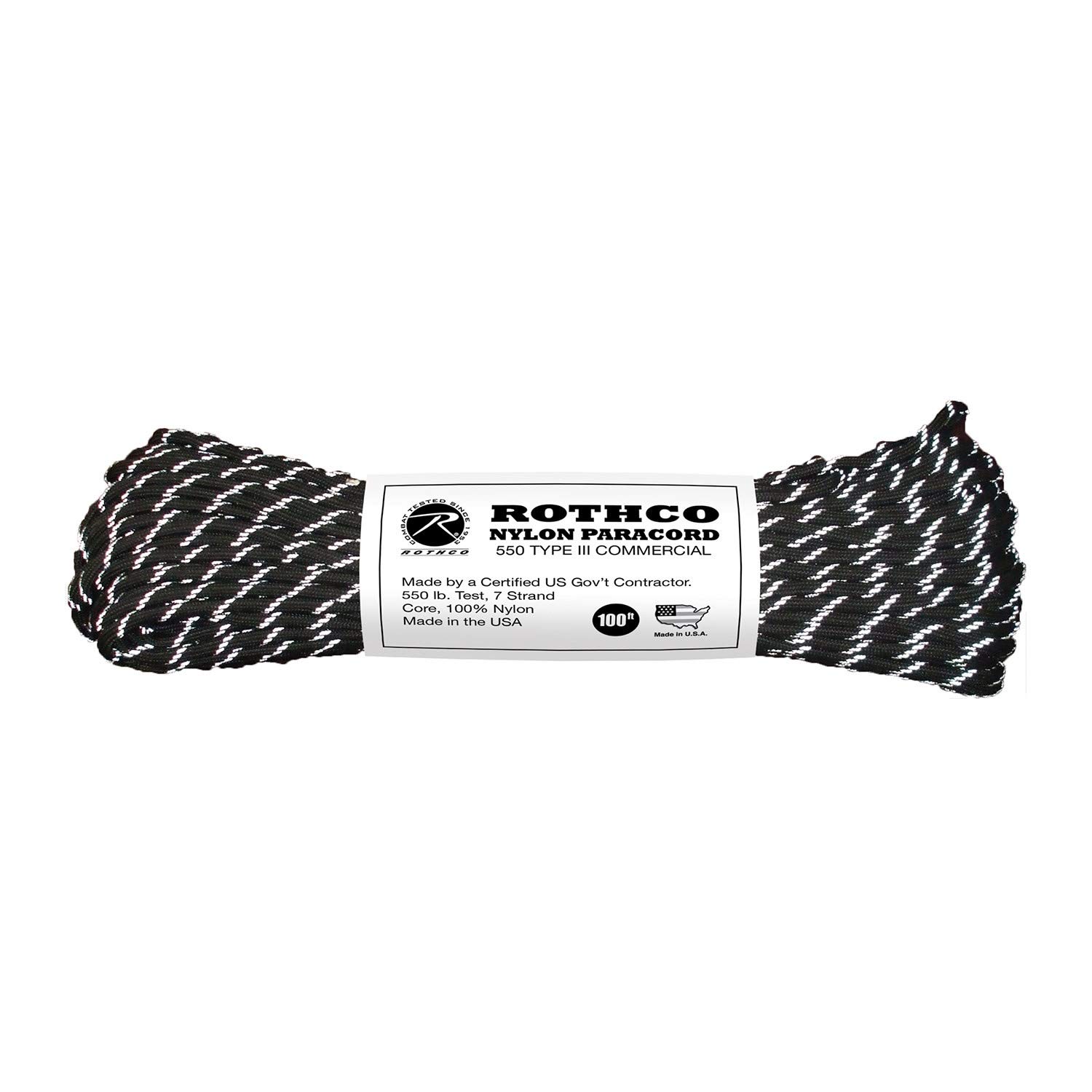 ROTHCOReflective Tracer Nylon Cord, 100', Black