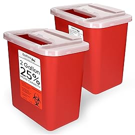 Oakridge Products Large Sharps Container for Home Use and Professional 2 Gallon (2-Pack) with Sliding Top, Biohazard Needle and Syringe Disposal, CDC Certified