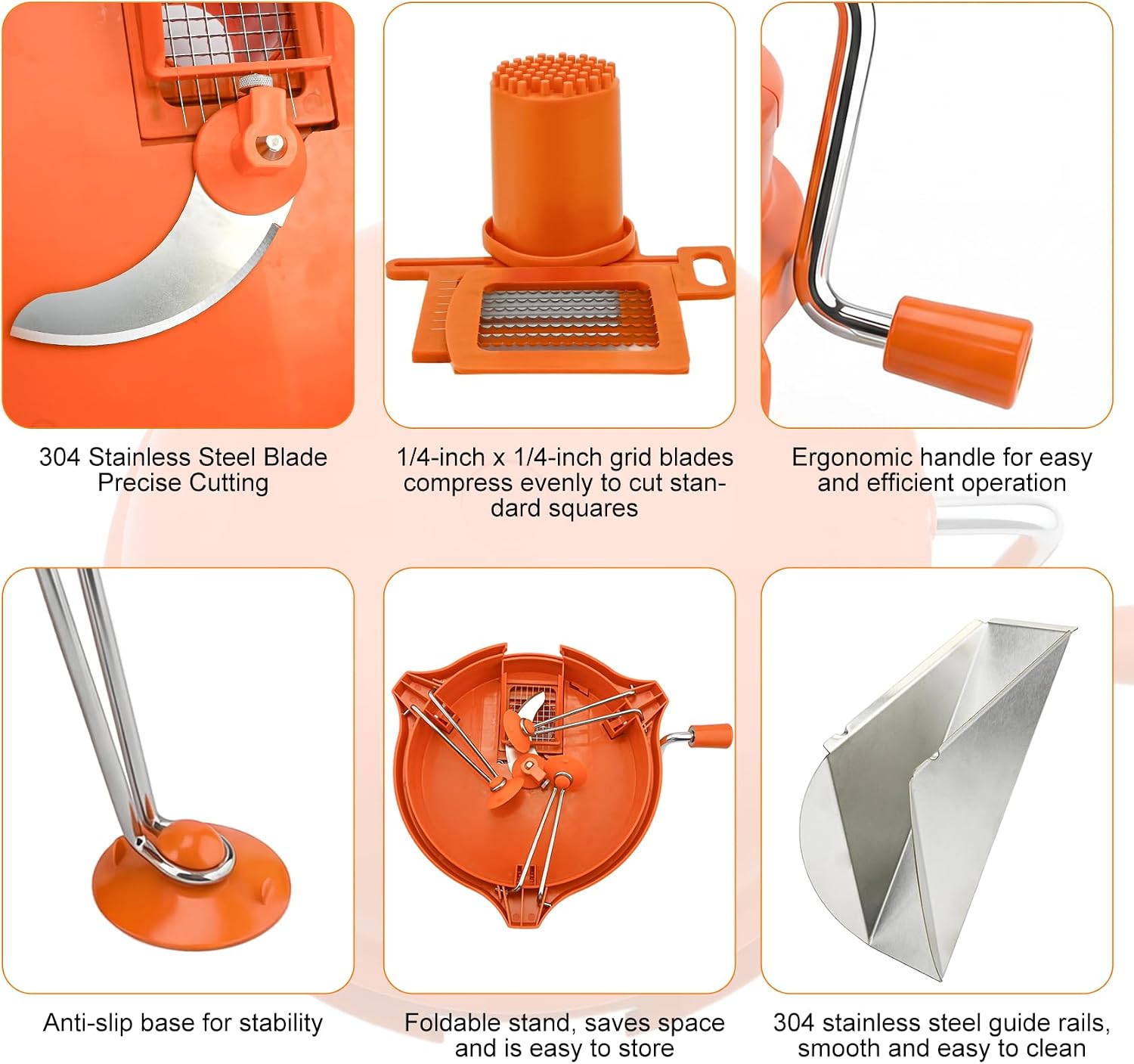 Upgrade CL003 Dynacube Commercial Vegetable Dicer, 1/4" x 1/4" Food Prep Cutter, Orange Manual Tabletop Cuber, Tomato Dicer,Potato Cuber,Vegetable Cube Cutter, 3 PC Nylon Cleaning Brush