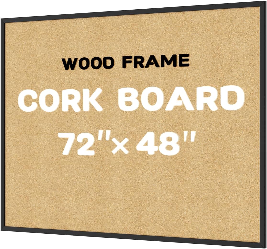 INNOVART Extra Large Cork Bulletin Board 72" X 48" with 40 Push Pins, Corkboard with Natural Wood Frame, Notice Board for Wall, Wall Mount Framed Pin Board for Home, Office, School 72"x48" Black Oak Frame