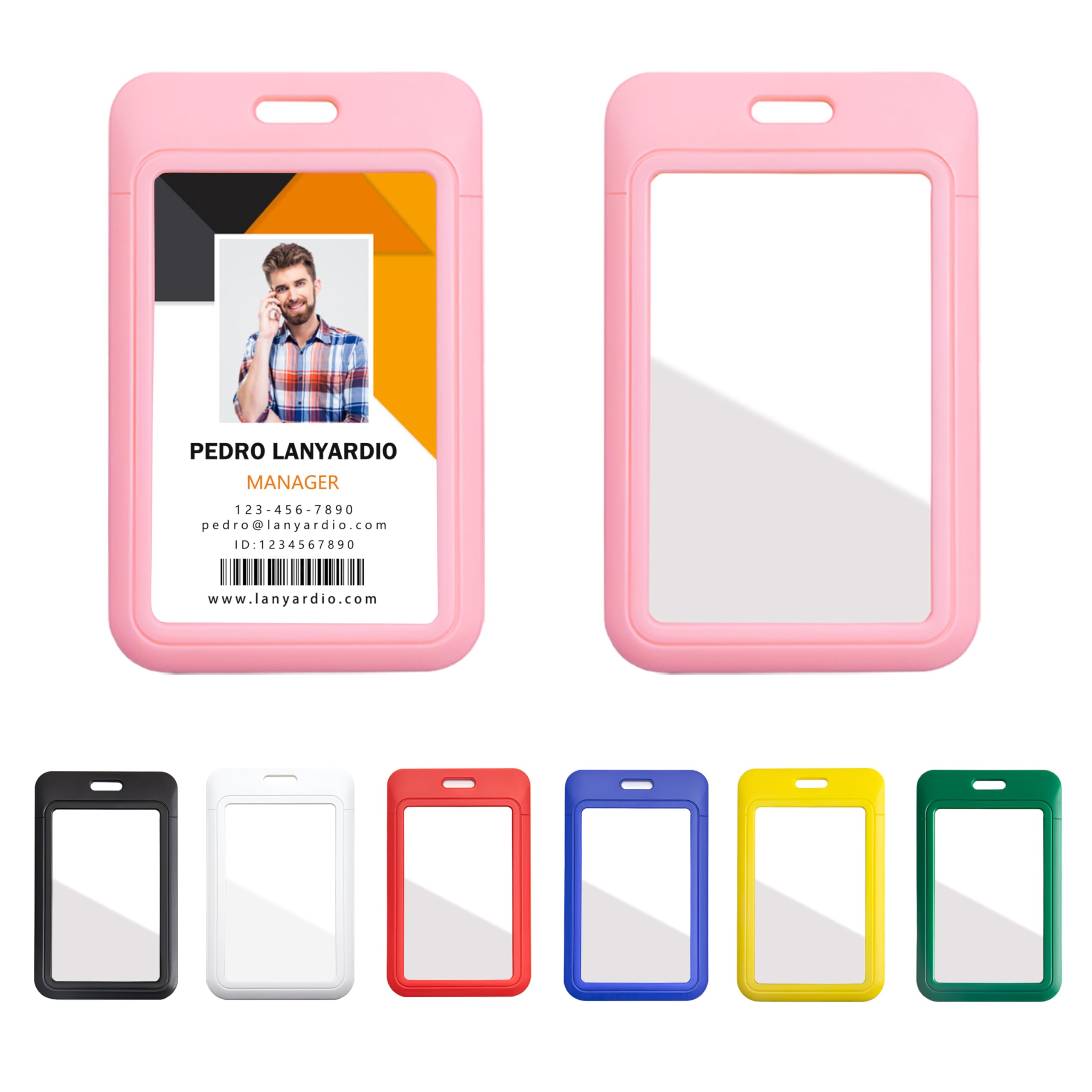Lanyardio 1 Pack Sliding Vertical ID Badge Holder Hard Pink Plastic Card Case Protector Pouch with Sided Clear Window for Office School ID Credit