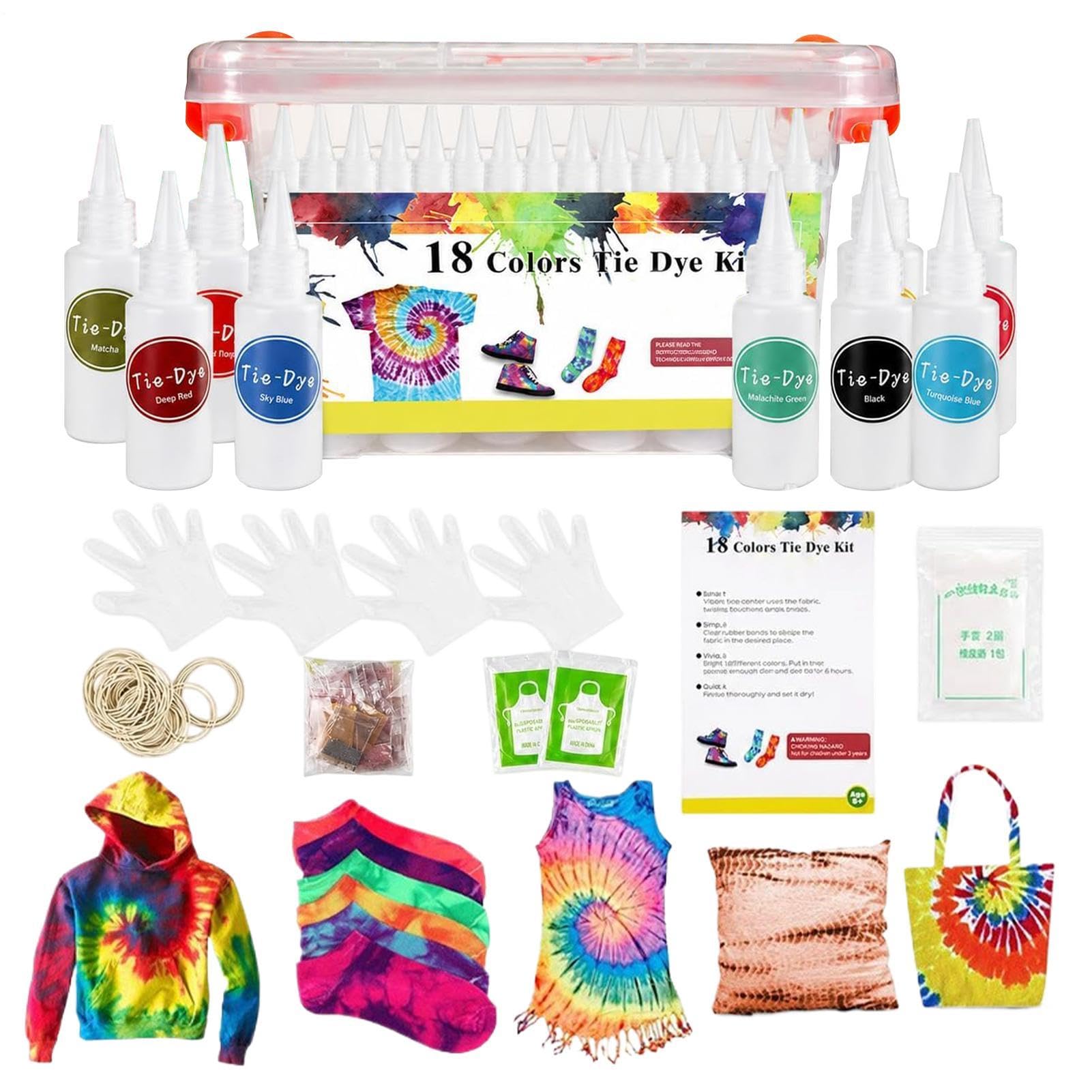 Kits de teñido anudado: 18 colores caseros creativos resistentes a la | Kits de teñido anudado de tela para adultos, mujeres y hombres, camisa con capucha, calcetines de algodón, jeans