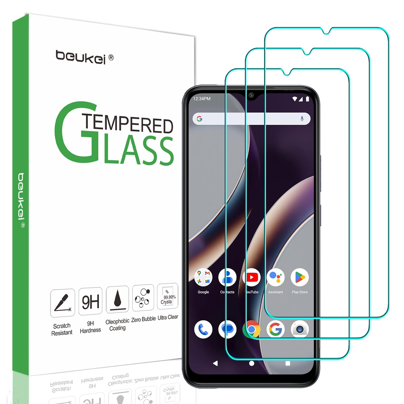 beukei (3 Pack) Designed for BLU G63 Screen Protector Tempered Glass, Anti Scratch, Bubble Free, 9H Hardness