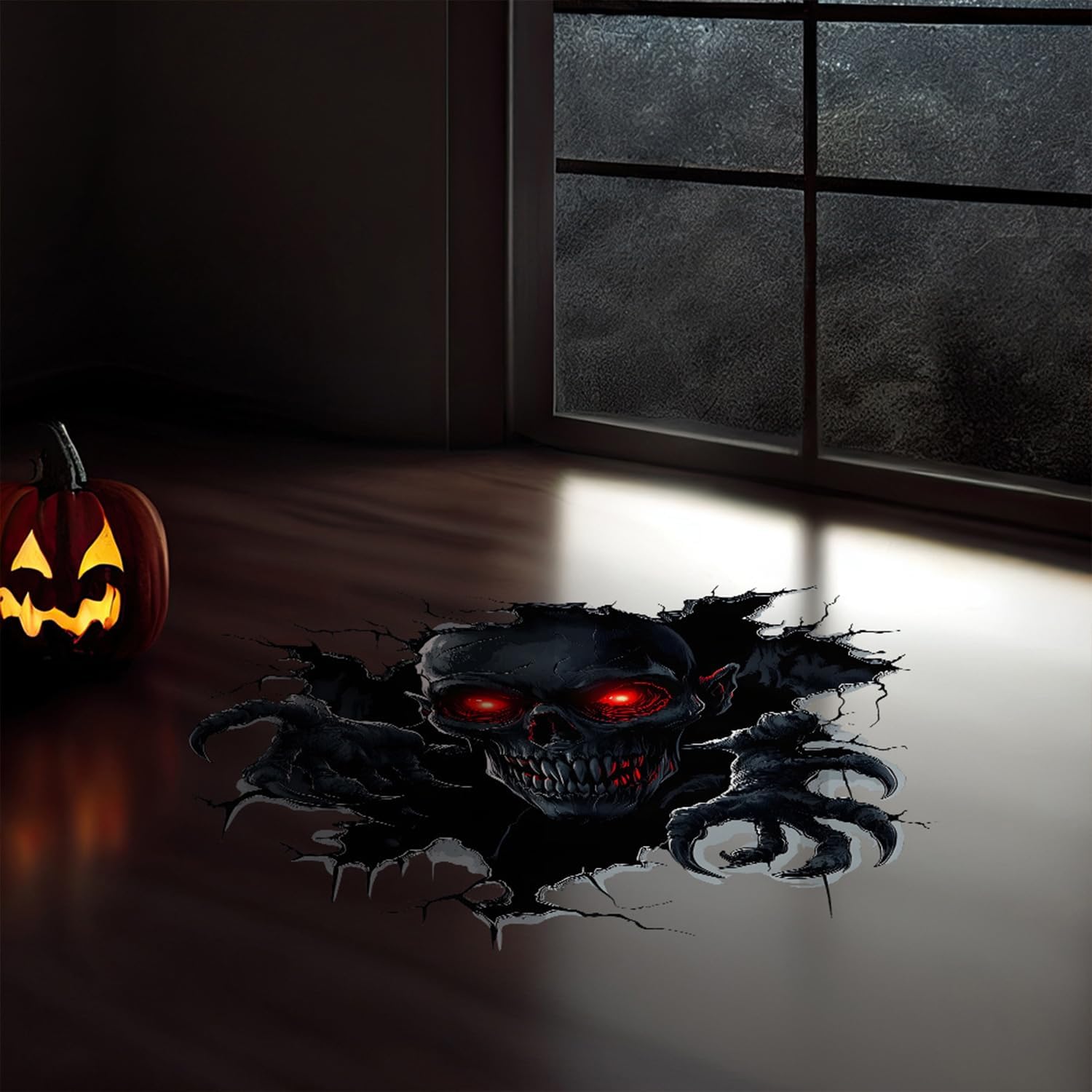 Halloween Floor Wall Decor Peel and Stick 3D Horror Red Eye Skull Floor Wall Stickers Removable Vinyl Halloween Scary Floor Wall Decals for Bedroom Living Room Party Decorations