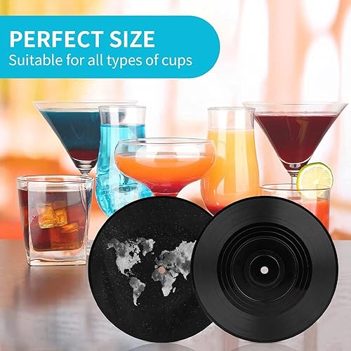 Miniatura 3 de Posavasos vintage con mapa del mundo en blanco y negro, para discos de vinilo, con aislamiento, redondos, tapetes, protección de mesa