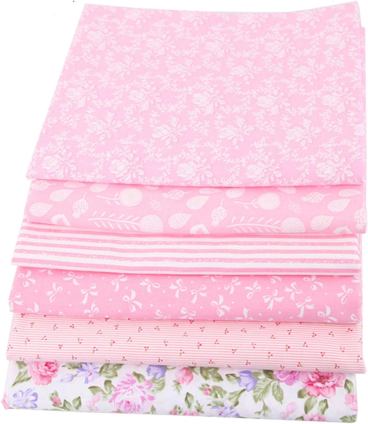 6pcs 100% Cotton Craft Fabric Bundle Patchwork, 50 x 40cm Quilting Sewing Patchwork Beautiful Pattern Cloths for DIY Scrapbooking Artcraft (Pink)